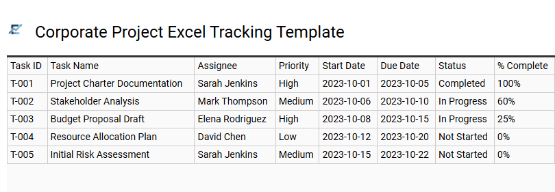 Corporate Project Excel Tracking Template