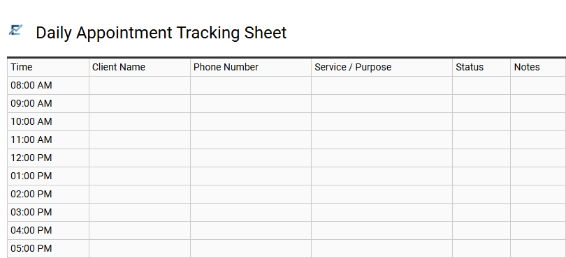 Daily Appointment Tracking Sheet