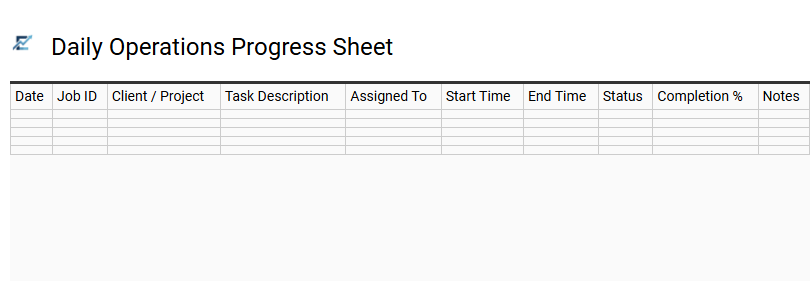 Daily Operations Progress Sheet