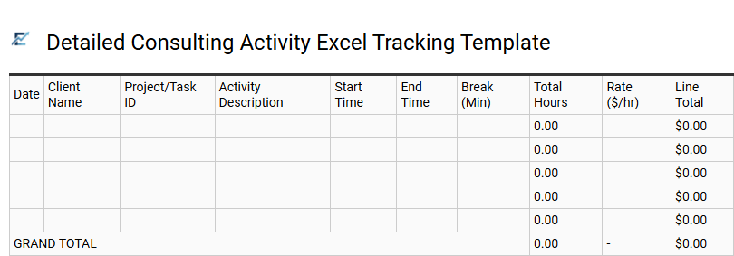 Detailed Consulting Activity Excel Tracking Template