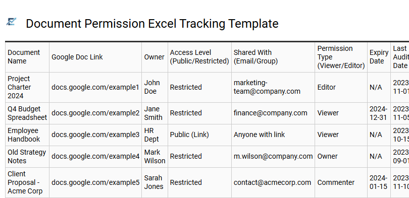 Document Permission Excel Tracking Template