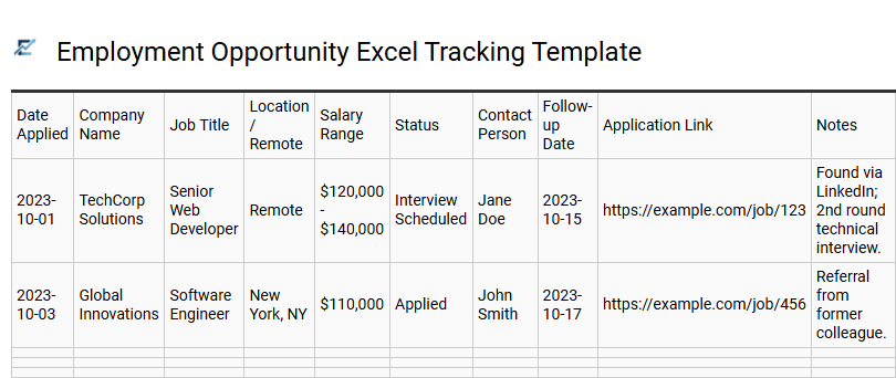 Employment Opportunity Excel Tracking Template