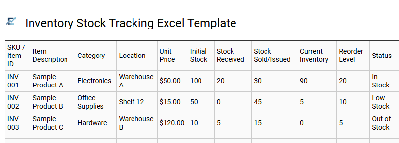 Inventory Stock Tracking Excel Template