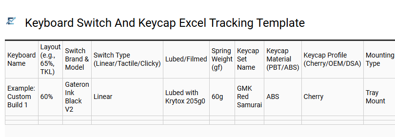 Keyboard Switch And Keycap Excel Tracking Template
