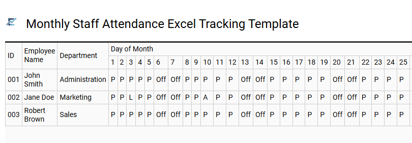 Monthly Staff Attendance Excel Tracking Template