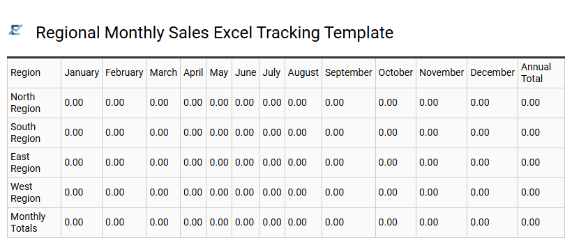 Regional Monthly Sales Excel Tracking Template