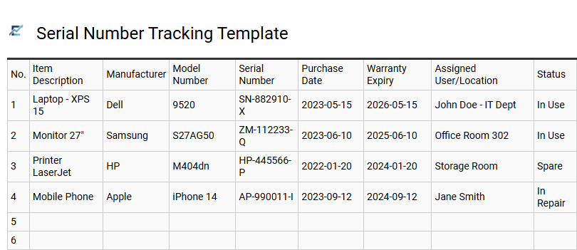 Comprehensive Sequential Numbering Log and Document Tracker for Excel
