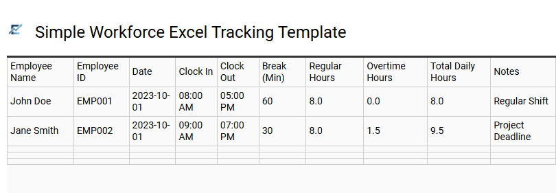 Simple Workforce Excel Tracking Template