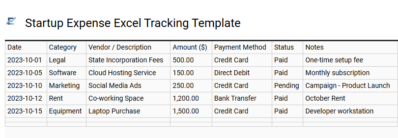 Startup Expense Excel Tracking Template