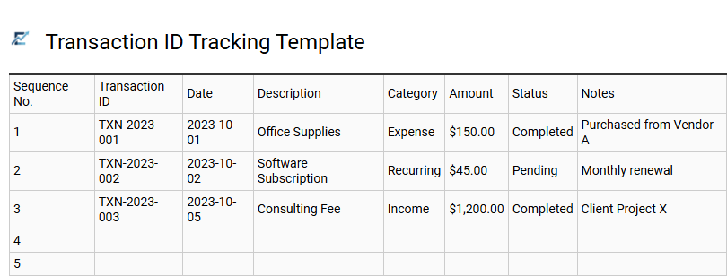 Transaction ID Tracking Template