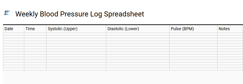 Weekly Blood Pressure Log Spreadsheet