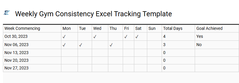 Weekly Gym Consistency Excel Tracking Template