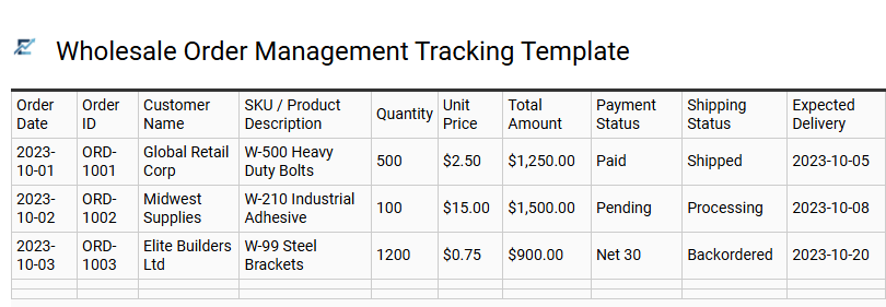 Wholesale Order Management Tracking Template