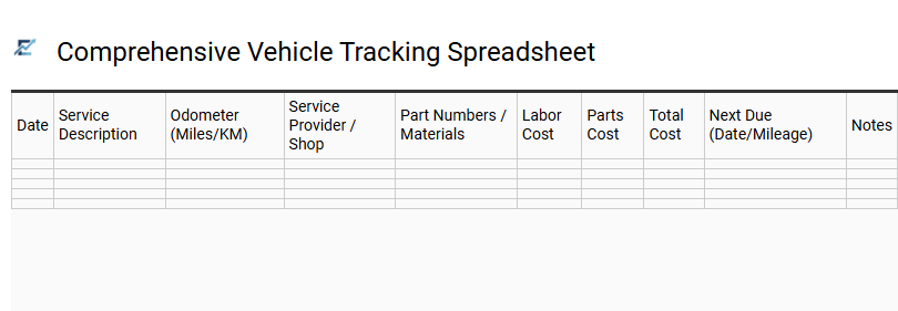 Comprehensive Vehicle Tracking Spreadsheet