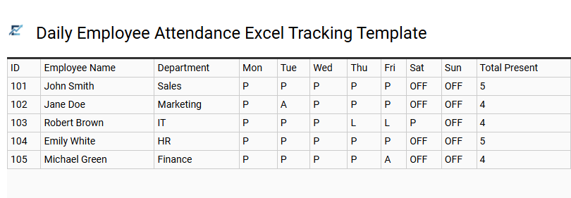 Daily Employee Attendance Excel Tracking Template