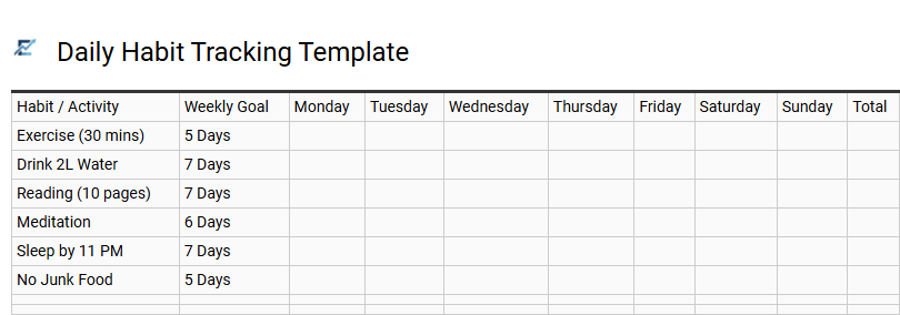 Daily Habit Tracking Template