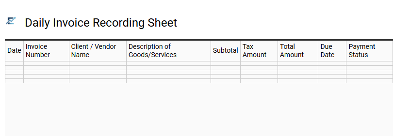 Daily Invoice Recording Sheet