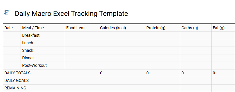 Comprehensive Excel Spreadsheet for Precision Macronutrient Tracking