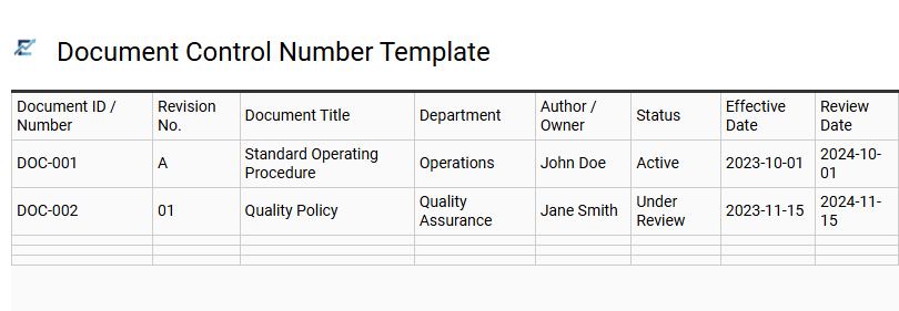Document Control Number Template