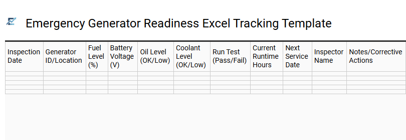 Emergency Generator Readiness Excel Tracking Template