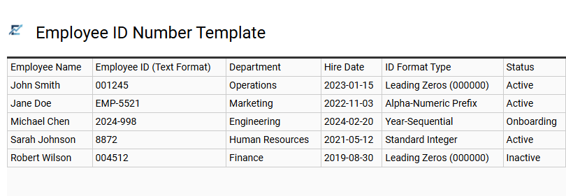 Employee ID Number Template