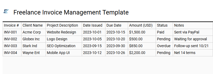 Freelance Invoice Management Template