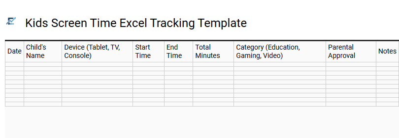 Kids Screen Time Excel Tracking Template