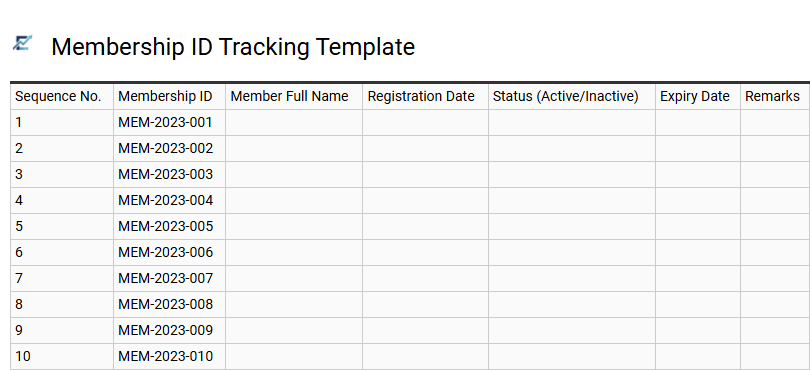Membership ID Tracking Template
