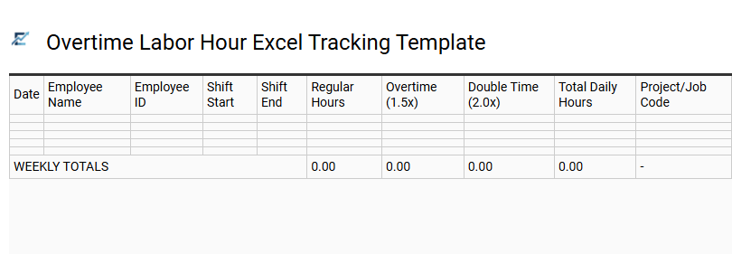 Overtime Labor Hour Excel Tracking Template