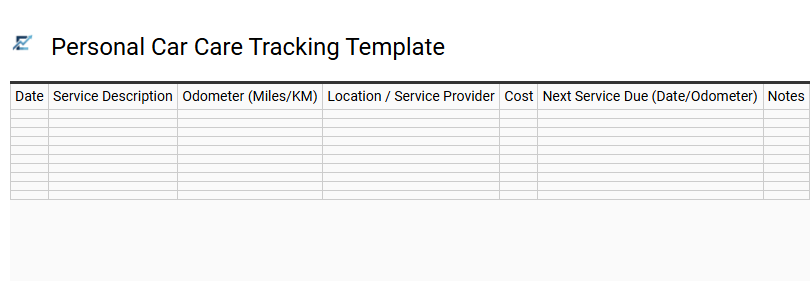 Personal Car Care Tracking Template