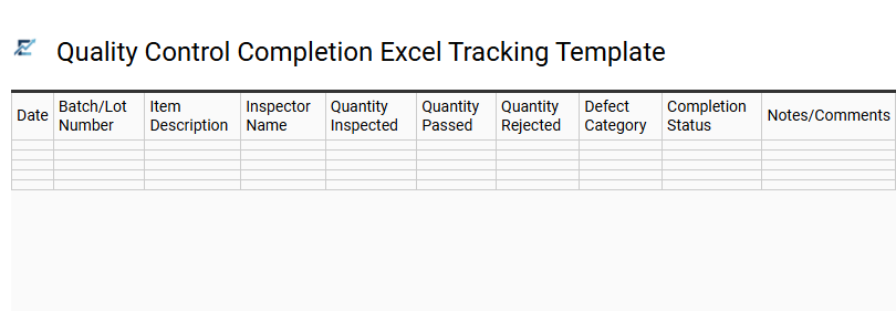 Quality Control Completion Excel Tracking Template