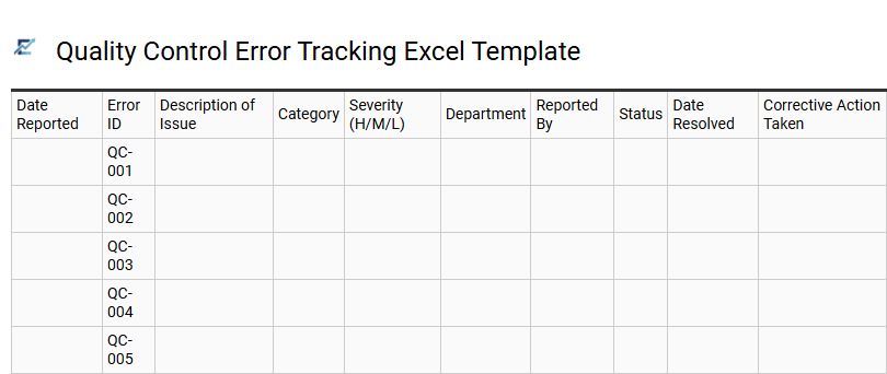 Comprehensive Error Tracking Log Spreadsheet Template for Microsoft Excel