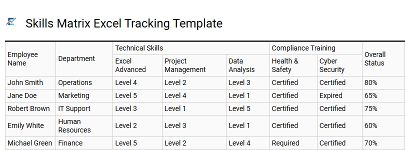 Skills Matrix Excel Tracking Template