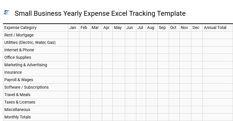 Small Business Yearly Expense Excel Tracking Template