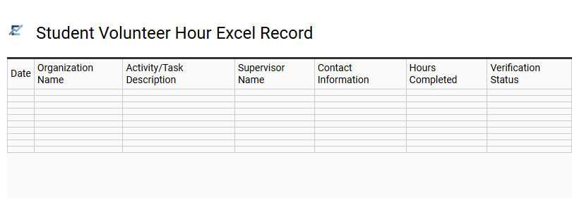 Student Volunteer Hour Excel Record