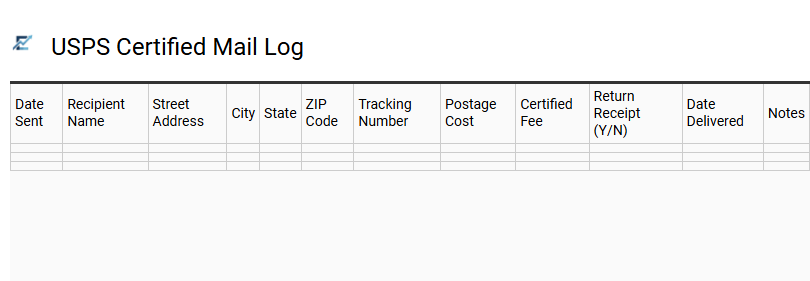 USPS Certified Mail Log