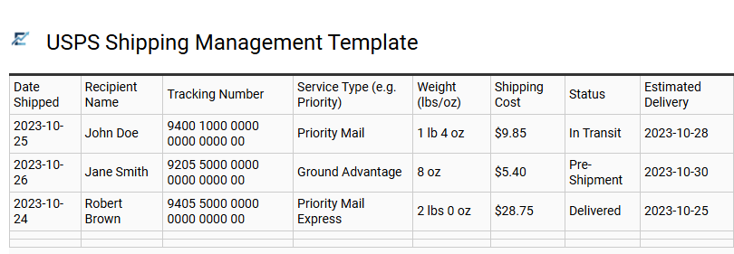 USPS Shipping Management Template