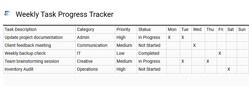 Efficient Weekly Task Management Excel Template for Enhanced Productivity