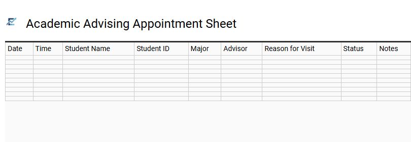 Academic Advising Appointment Sheet
