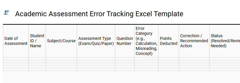 Academic Assessment Error Tracking Excel Template