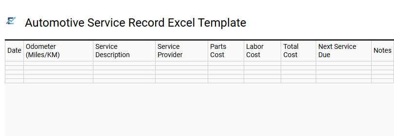 Automotive Service Record Excel Template