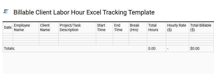 Billable Client Labor Hour Excel Tracking Template