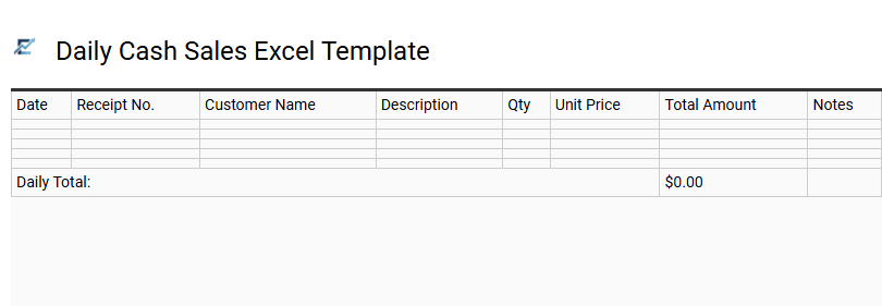 Daily Cash Sales Excel Template