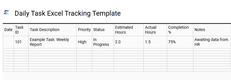 Daily Task Excel Tracking Template