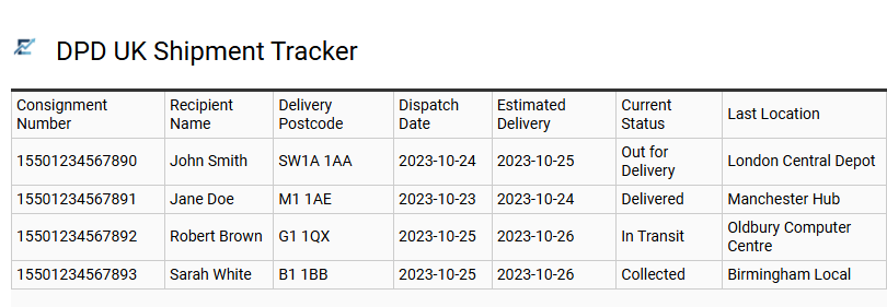 DPD UK Shipment Tracker