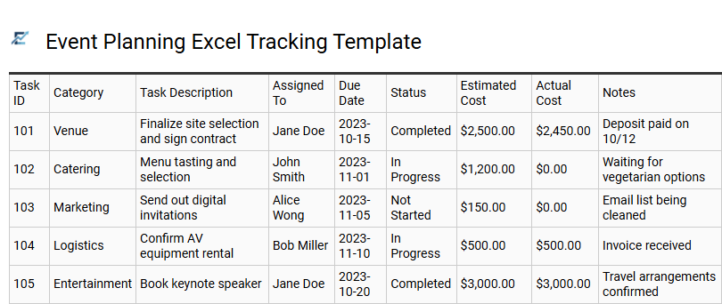 Event Planning Excel Tracking Template