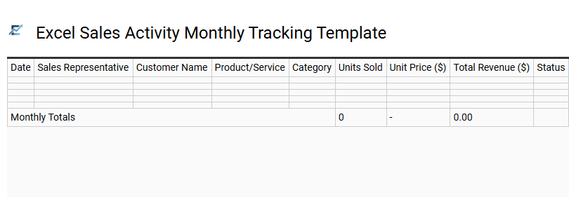 Excel Sales Activity Monthly Tracking Template