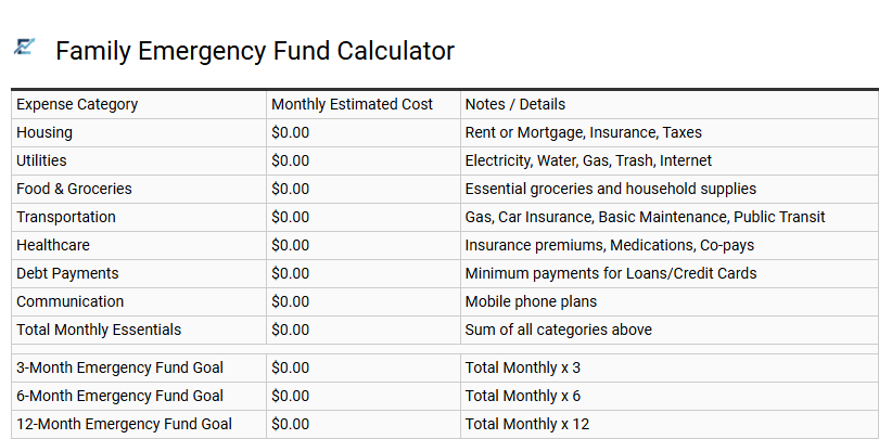 Family Emergency Fund Calculator