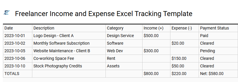 Freelancer Income and Expense Excel Tracking Template