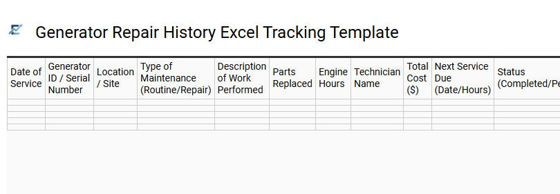 Generator Repair History Excel Tracking Template